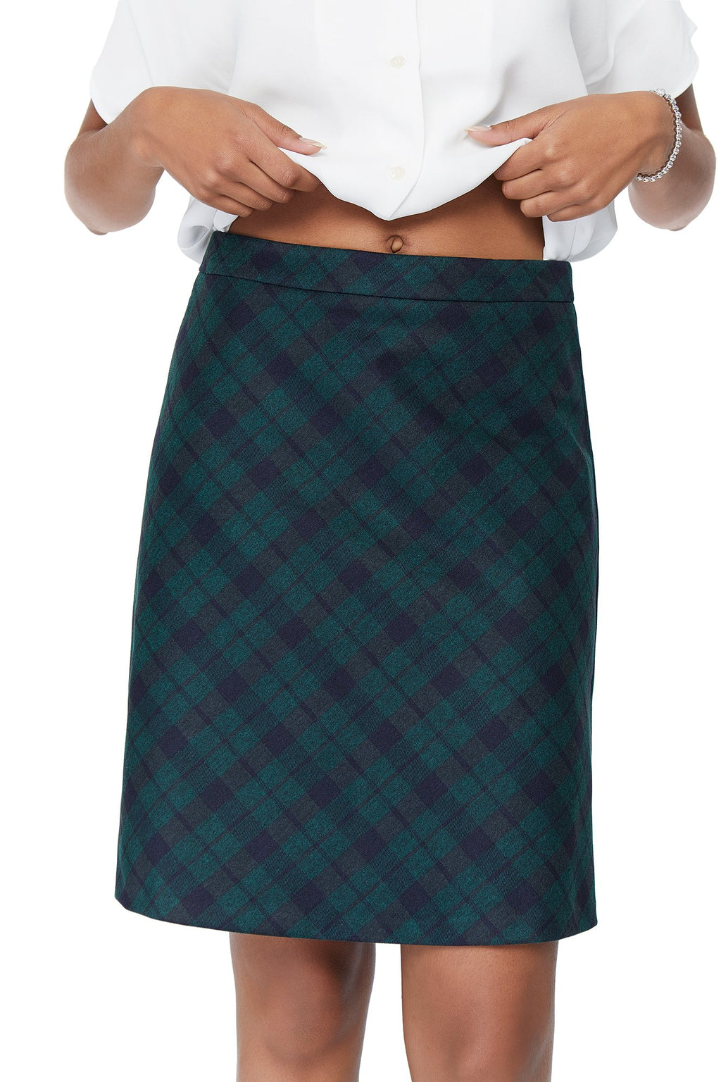 Emily Textured Green/Navy Plaid Skirt